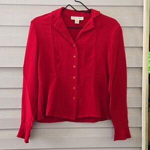 Red collared button down blouse